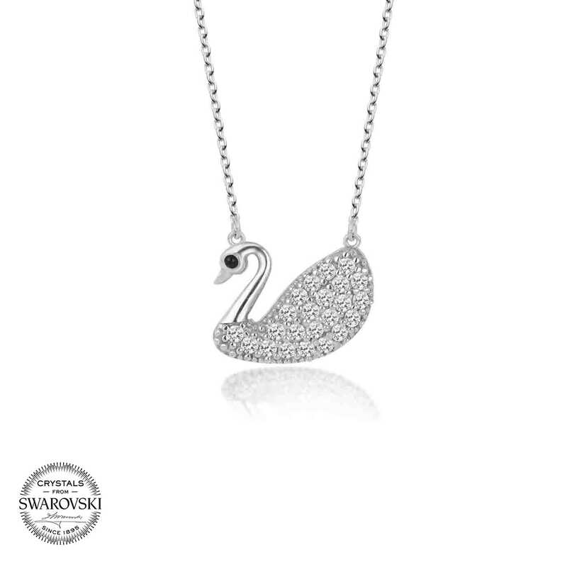 Swarovski%20Taşlı%20Gümüş%20Kuğu%20Bayan%20Kolye